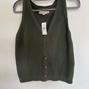 LOFT Olive Green Button-Up Sweater Vest